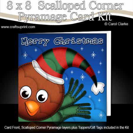 8 x 8 Robin Fun Novelty Xmas Card Kit N Scalloped Corners