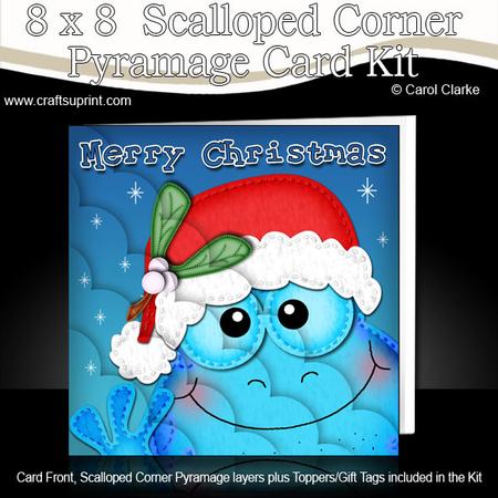 8 x 8 Frog Fun Novelty Xmas Card Kit N Scalloped Corners