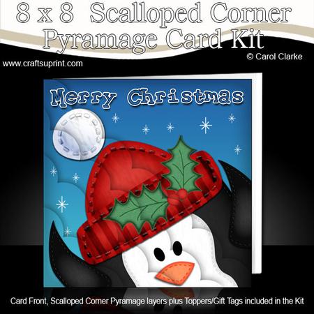 8 x 8 Penguin Fun Novelty Xmas Card Kit Scalloped Corners