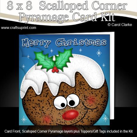 8 x 8 Xmas Pud Fun Novelty Xmas Card Kit Scalloped Corners