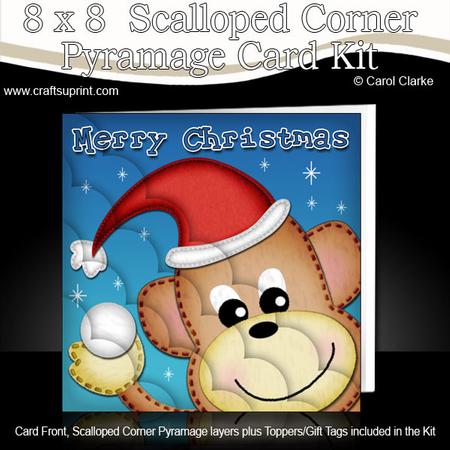 8 x 8 Monkey Fun Novelty Xmas Card Kit Scalloped Corners