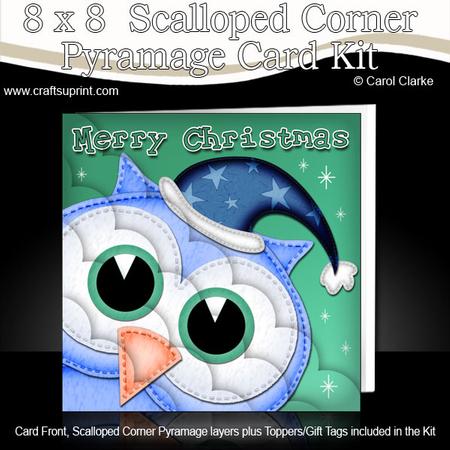 8 x 8 Little Owl Fun Novelty Xmas Card Kit Scalloped Corners