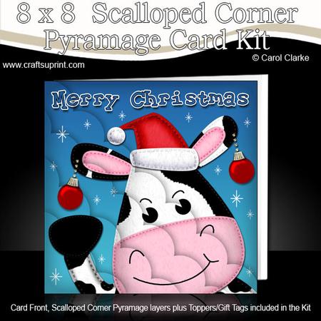 8 x 8 Milly Moo Fun Novelty Xmas Card Kit Scalloped Corners