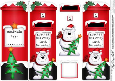 Xmas Polar Bear Postbox Shaped Card N 3D Decoupage