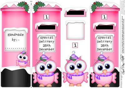 Xmas Little Hoot Postbox Shaped Card N 3D Decoupage