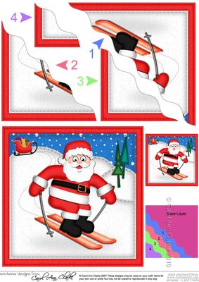 Xmas Skiing Santa Wavy Corner Side Stacker Topper