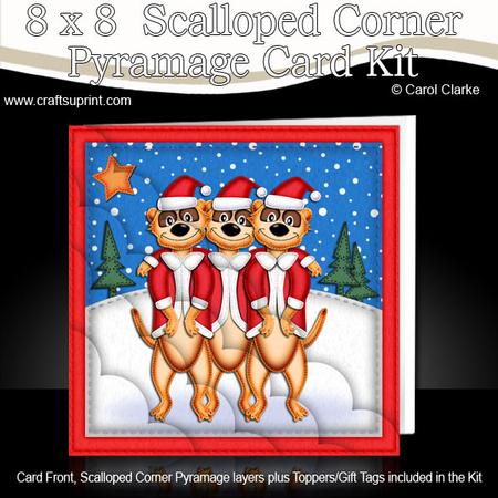 8 x 8 Meerkats Fun Novelty Xmas Card Kit N Scalloped Corners
