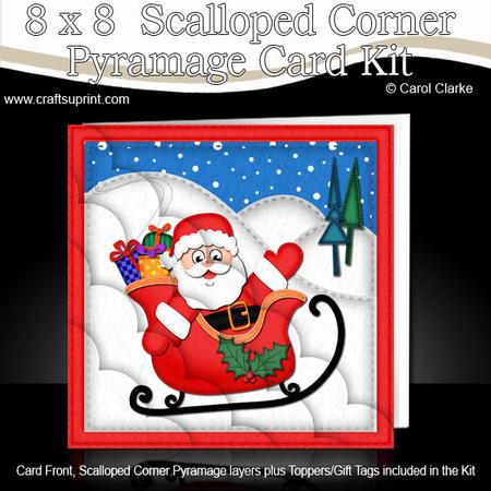 8 x 8 Santa Fun Novelty Xmas Card Kit N Scalloped Corners