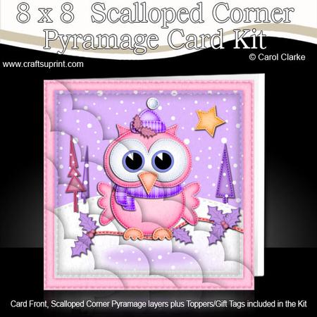 8x8 Little Hoot Fun Novelty Xmas Card Kit Scalloped Corners