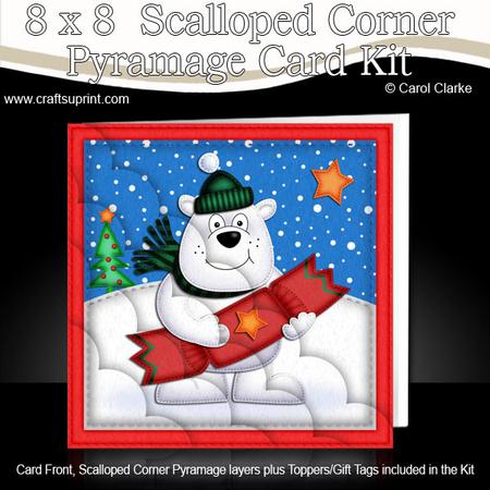 8x8 Polar Bear Fun Novelty Xmas Card Kit Scalloped Corners