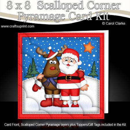 8x8 Santa N Rudolph Fun Novelty Xmas Card Scalloped Corners