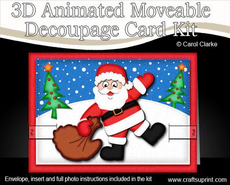 3D Xmas Santa N Sack Animated Moveable Decoupage Card