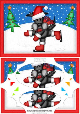 A5 Xmas Skating Scottie Dog Scallop Corners and Pyramage