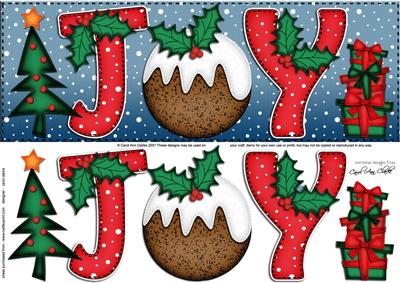 Large Dl Xmas Joy with Puddings Quick Card N 3D Decoupage