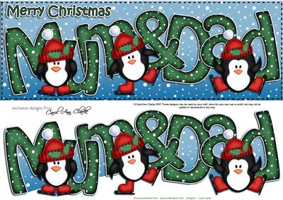 Large Dl Xmas Mum N Dad with Penguins Quick Card N Decoupage