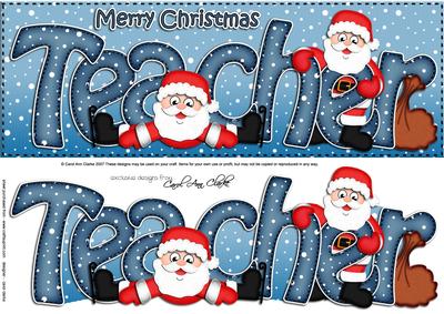 Large Dl Xmas Teacher with Santa Quick Card N Decoupage
