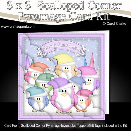 8 x 8 Xmas Pastel Penguins Kit N Scalloped Corners
