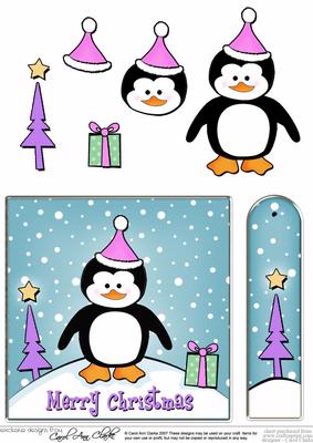 Cheeky Xmas Penguin Quick Card with Decoupage