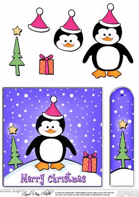 Cheeky Xmas Penguin Quick Card with Decoupage