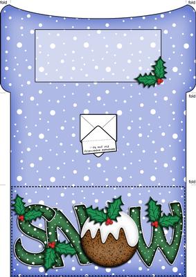 Xmas Snow with Puddings Money or Gift Wallet and Card