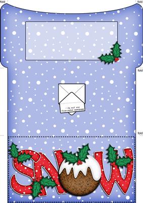 Xmas Snow with Puddings Money or Gift Wallet and Card