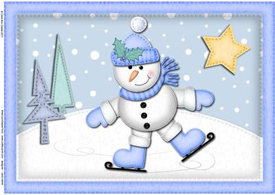 A4 Xmas Skating Snowman Felties Card Topper