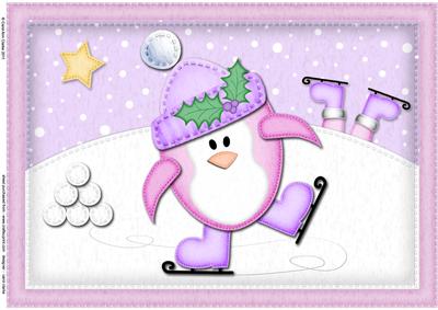 A4 Xmas Skating Penguin Felties Card Topper