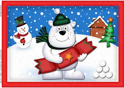 A4 Xmas Polar Bear Cracker Felties Card Topper