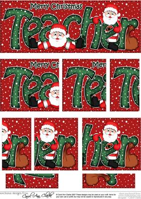 Christmas Teacher with Penguins Dl Side Stacker Topper