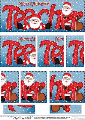 Christmas Teacher with Penguins Dl Side Stacker Topper