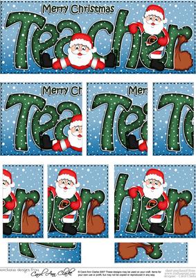 Christmas Teacher with Penguins Dl Side Stacker Topper
