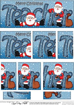 Christmas Teacher with Penguins Dl Side Stacker Topper