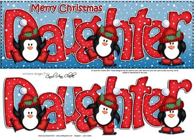 Large Dl Xmas Daughter with Penguins Quick Card 3D Decopage