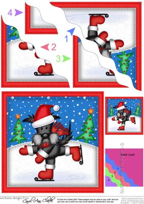Xmas Skating Scottie Dog Wavy Corner Side Stacker