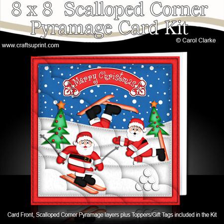 8 x 8 Xmas Skiing Santa Kit N Scalloped Corners