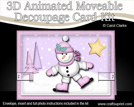 3D Xmas Skating Snowman Animated Moveable Decoupage Card
