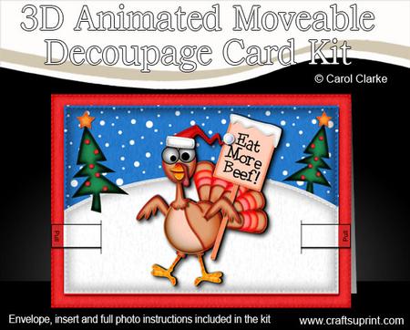 Xmas Percy the Turkey Animated Moveable Decoupage Card Kit