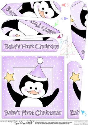 Babys First Cute Little Christmas Penguin Fan Pyramage Topper
