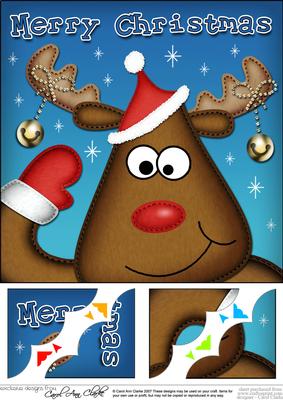 8 x 8 Xmas Rudolph Fun Novelty Scalloped Corner Topper