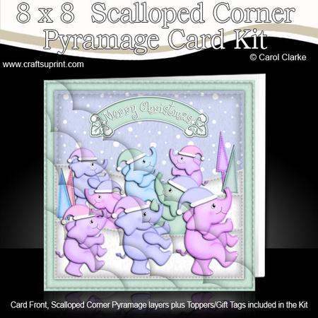 8 x 8 Xmas Pastel Penguins Kit N Scalloped Corners