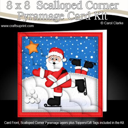 8 x 8 Xmas Skating Santa Kit N Scalloped Corners
