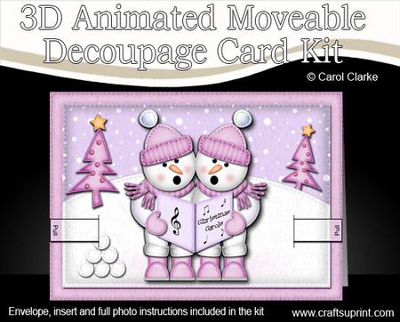 3D Xmas Singing Snowmen Animated Moveable Decoupage Card