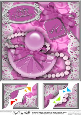 8 x 8 40th Birthday Perfume Lace N Pearls Scalloped Corner