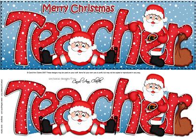 Large Dl Xmas Teacher with Santa Quick Card N Decoupage