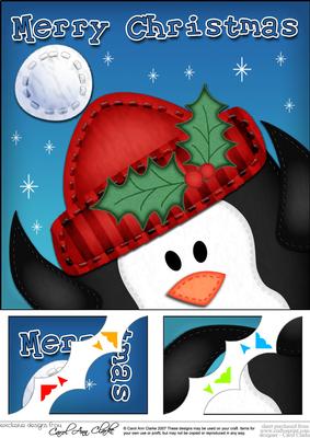8 x 8 Xmas Penguin Fun Novelty Scalloped Corner Topper