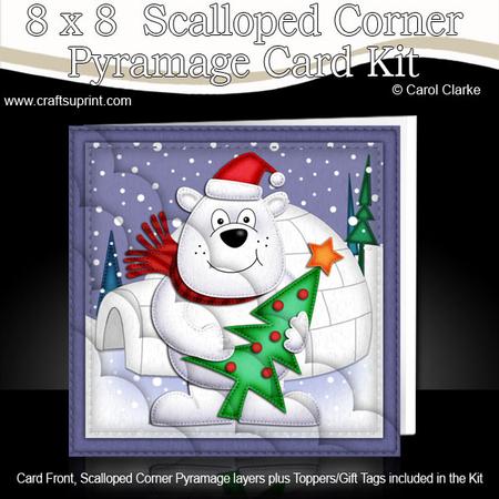 8 x 8 Xmas Ben Polar Bear Card Kit with Scalloped Corners