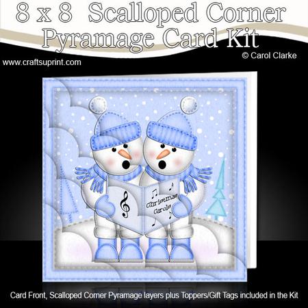 8 x 8 Xmas Singing Snowmen Card Kit with Scalloped Corners