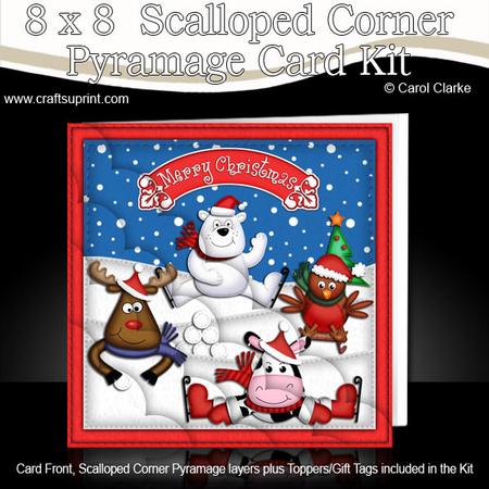 8 x 8 Xmas Festive Friends Card Kit with Scalloped Corners