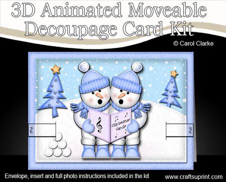 3D Xmas Singing Snowmen Animated Moveable Decoupage Card
