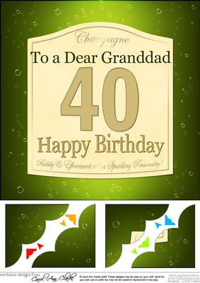 8 x 8 40th Birthday Granddad Champagne Label Scalloped Corne